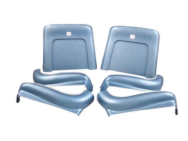 BACK PANEL AND SIDE SHIELD SET, Bucket Seat, bright blue, (6) includes two back panels and four side shields, ABS-Plastic w/ chrome mylar trim, repro