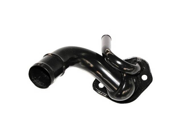 OUTLET, Coolant / Water Neck, gasket style, black painted steel, has separate 5/8 inch heater hose nipple, does not incl gasket, AC Delco Replacement