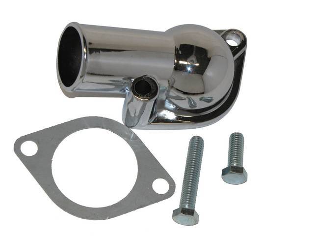 OUTLET, Coolant / Water Neck, gasket style, steel w/ chrome finish, incl gasket and chrome bolts, repro