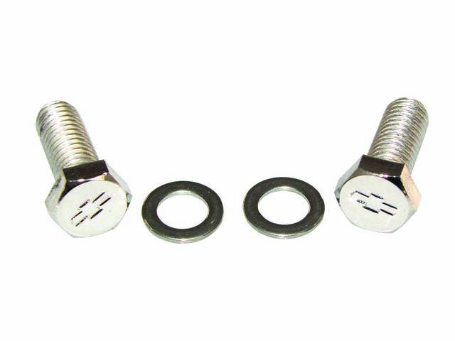BOLT KIT, Coolant Outlet / Water Neck, (4) hex cap polished stainless bolts w/ *Bowtie* (1.2 Inch Over All Length and 2.45 Inch Over All Length) and 2 flat washers, Repro