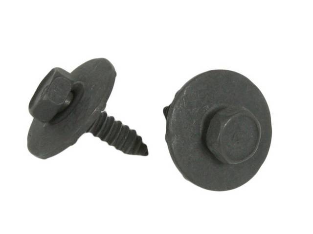 FASTENER KIT, Rear Seat Back Frame, (2) incl HX AB CONI TOOTH SEMS and washer assembly - one pair of screws w/ 1 inch diameter washers, OE-correct repro  ** also see p/n C-11628-6AK for screw and washer assembly with 1.75 inch diameter washers **