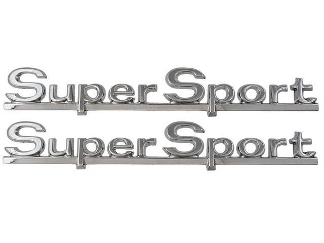 Emblem Set, Quarter Panel, *Super Sport*, features excellent chrome quality, Includes Mounting Hardware, OE Correct US-Made Reproduction for (1966)