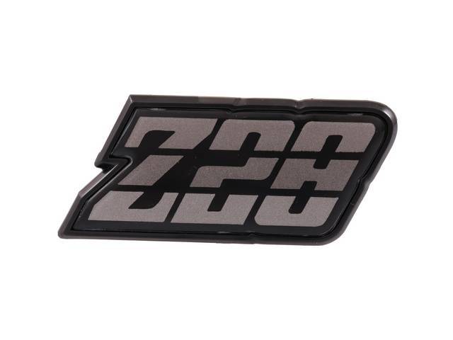 EMBLEM, Fuel Filler Door, *Z/28*, Charcoal Tri-Tone, US-made OE Correct Repro