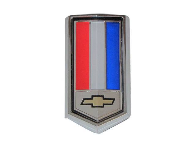 Fuel Filler Door Emblem, *Bowtie* w/ Red, White, & Blue Bars, Reproduciton for (78-79)