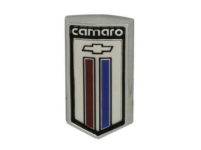 Fuel Filler Door Emblem, *Bowtie* w/Red and Blue bars on Silver Field, Reproduction for (80-81)