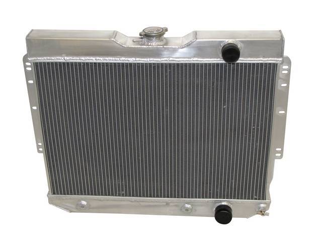RADIATOR, Aluminum, Champion, 3 Row 24 3/4 Inch Core, W/ Transmission cooler, Top RH Inlet, Bottom RH Outlet, Down Flow Design, Incl filler cap and brackets to mount radiator to support 