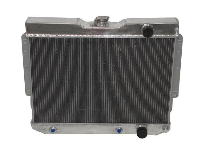 RADIATOR, Aluminum, Champion, 4 Row 24 3/4 Inch Core, W/ Trans cooler, Top RH Inlet, Bottom RH Outlet, Down Flow Design, Fully Polished tanks, Incl filler cap and brackets to mount radiator to support 