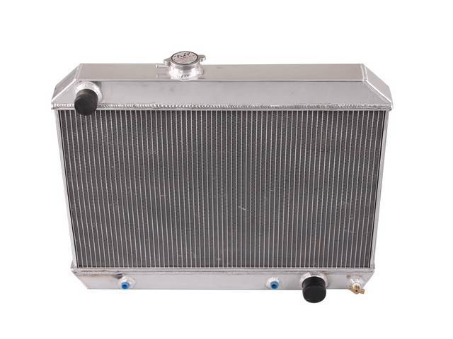 RADIATOR, Down Flow, Champion, Aluminum, 3 Row, 25 inch x 15 3/4 inch core size, 1 1/2 inch LH inlet, 1 3/4 inch RH outlet, Saddle mount, Natural finish