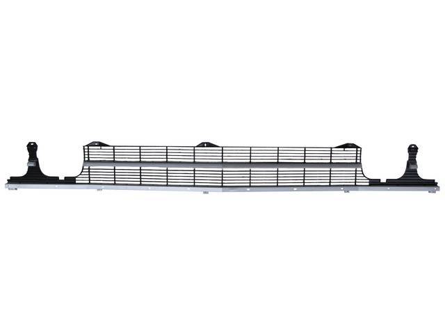 GRILLE, Radiator, features black insets (slats) and gray horizontal bars, plastic, center bar does not have molding / emblem holes, paint / drill holes as required, repro