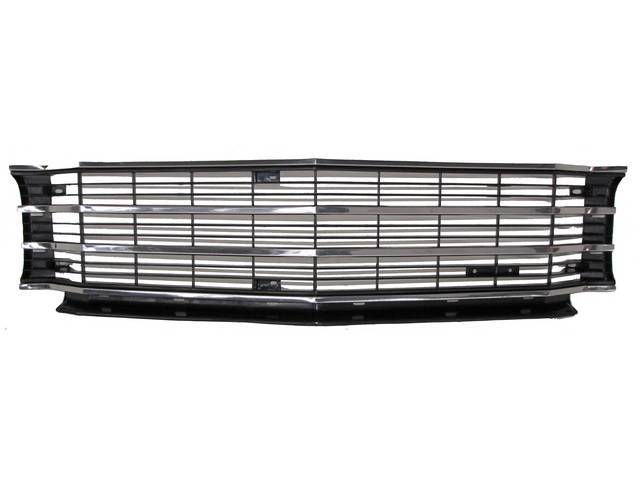 GRILLE, Radiator, Black, Plastic, Incl all 4 stainless moldings, Repro