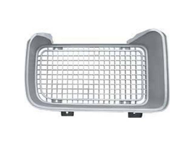 GRILLE, Radiator, Silver Finish on grille and surround, RH, Repro