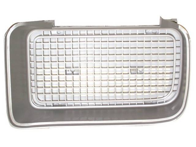 GRILLE, Radiator, Silver Finish on grille and surround, LH, Repro