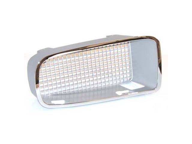 GRILLE, Radiator, silver grille and surround w/ chrome molding, RH, Repro
