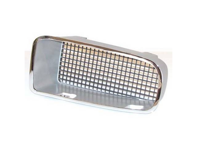 GRILLE, Radiator, Black w/ silver surround and chrome molding, LH, Repro