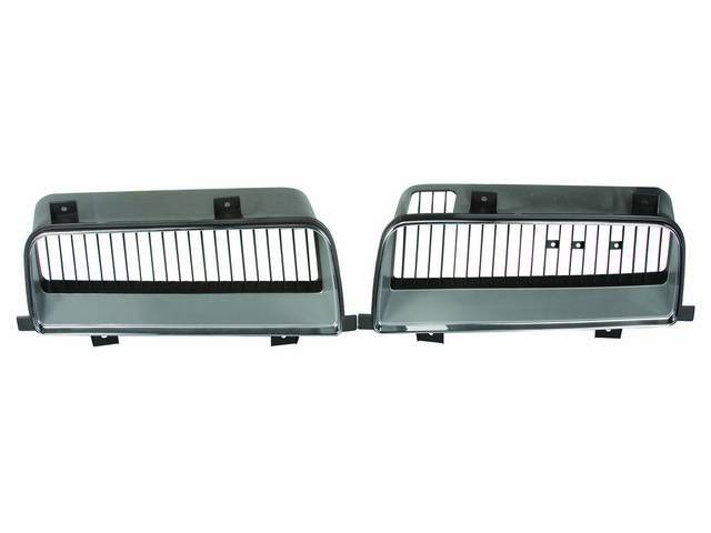 GRILLE, Radiator, Black w/ silver surround and chrome molding, LH and RH, Repro