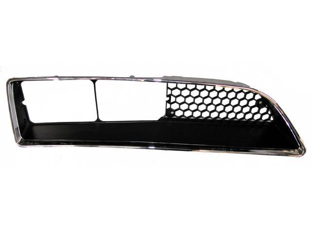 GRILLE, RADIATOR, HONEYCOMB PATTERN, BLACK INLAY W/ CHROME EDGING, RH, INCL CORRECT AREAS FOR MOUNTING, ACCURATE REPRO
