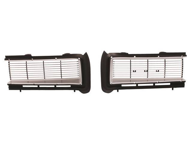 GRILLE SET, Radiator, works w/ or w/o tilt head light door, use original or repro chrome moldings (not incl), repro