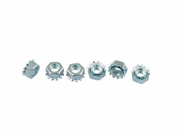 FASTENER KIT, Grille, Upper Molding, (6) Incl 1/4-28 inch Ext Tooth KEPS Nuts, designed to fit repro Corvex moldings only 