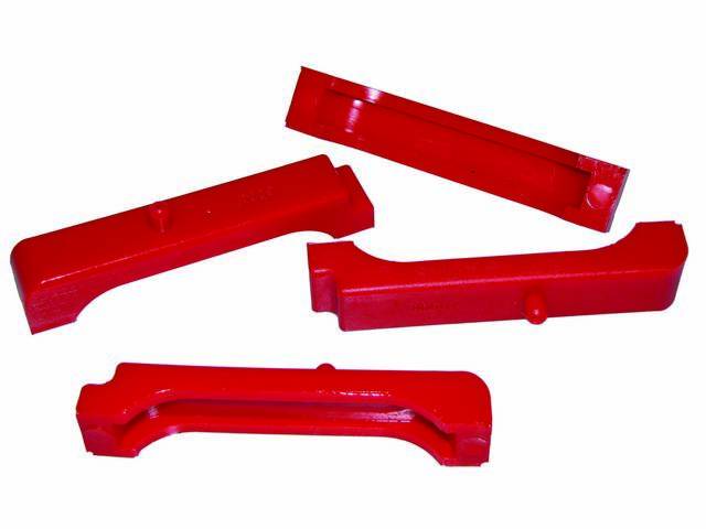 PAD, Radiator Retainer, Polyurethane, (4), saddle specs (inner core): 3.51 inch length, .45 inch width, 4.24 inch over all length, .78 inch over all width
