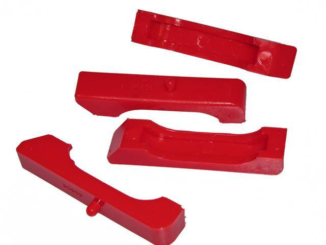 PAD, Radiator Retainer, Polyurethane, (4), saddle specs (inner core): 2.8 inch length, .45 inch width, 3.94 inch over all length, .76 inch over all width