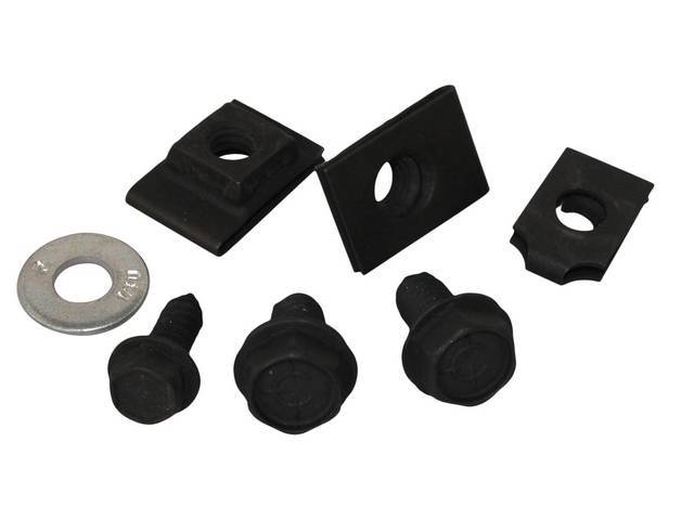 FASTENER KIT, Radiator Fan Shroud and Bracket, (7) includes HXWA AB and CA screws, spring and u-nuts, OE-correct repro