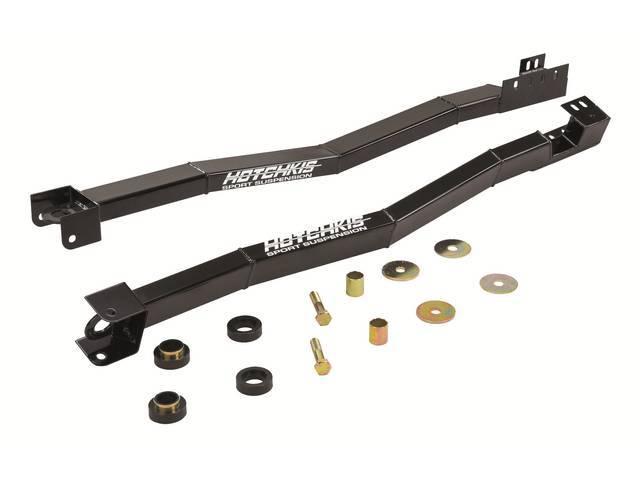SUBFRAME CONNECTORS, Retangular, Hotchkis, Can Bolt In But Should Be Welded For Best Strength, Gloss Black Powder Coated Finish, No Floor Modifications Reqd, Fabricated from 1.5 Inch x 2.5 inch .120 inch wall rectangular steel and TIG welded, provides max