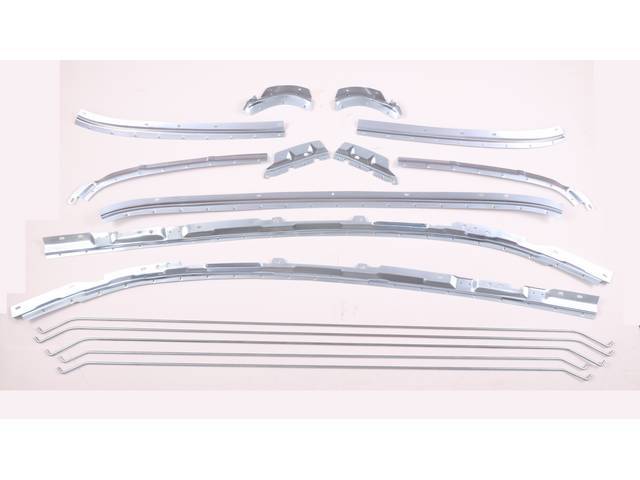 HEADLINER RETAINER / TACK STRIP KIT, Roof Panel, for use w/ fabric or vinyl headliners, (16) incl 11 tack strip reinforcements and 5 bows, repro