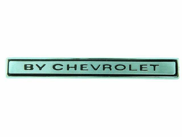 EMBLEM, Header Panel, *By Chevrolet*, incl attaching hardware, US-made OE Correct Repro