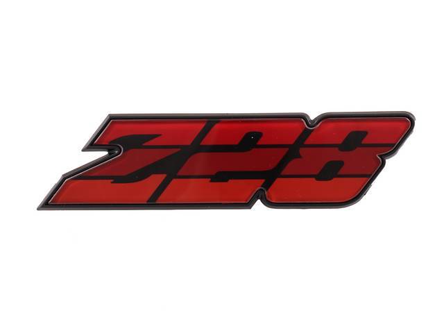 EMBLEM, Grille, *Z/28*, Red Tri-Tone, incl retainer, US-made OE Correct Repro