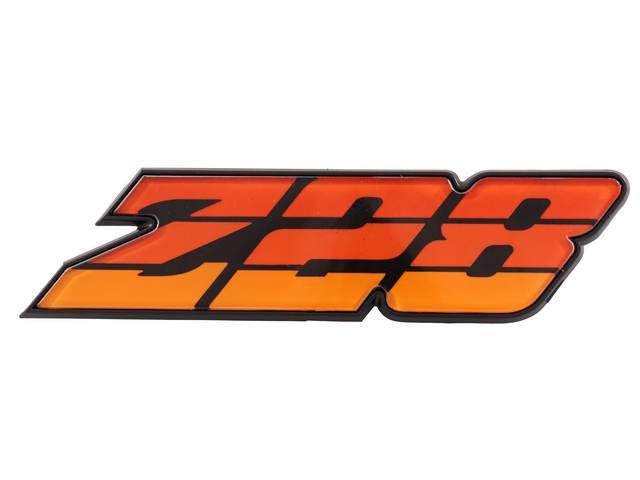 EMBLEM, Grille, *Z/28*, Orange Tri-Tone, incl retainer, US-made OE Correct Repro