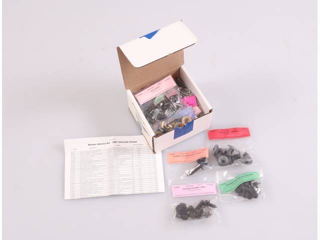 HARDWARE KIT, Master Interior, correct fasteners to attach interior components in a discounted kit versus purchasing individual smaller kits, (333) incl OE style fasteners w/ correct color and markings