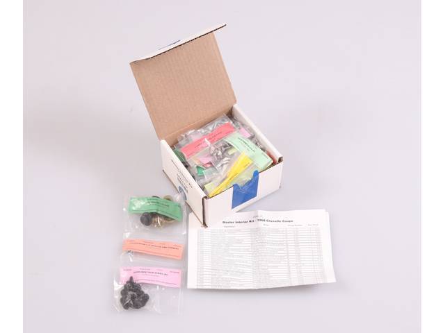 HARDWARE KIT, Master Interior, correct fasteners to attach interior components in a discounted kit versus purchasing individual smaller kits, (372) incl OE style fasteners w/ correct color and markings