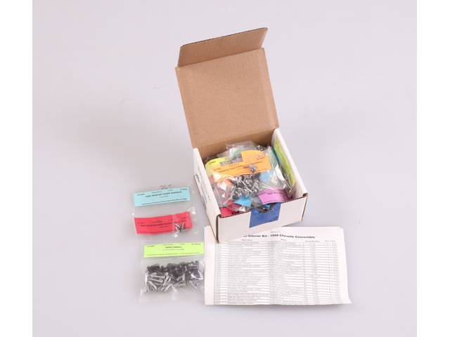 HARDWARE KIT, Master Interior, correct fasteners to attach interior components in a discounted kit versus purchasing individual smaller kits, (360) incl OE style fasteners w/ correct color and markings