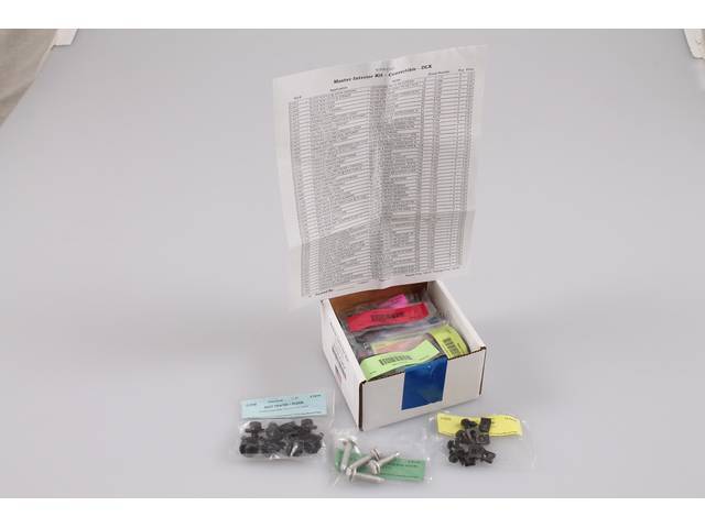 HARDWARE KIT, Master Interior, correct fasteners to attach interior components in a discounted kit versus purchasing individual smaller kits, (324) incl OE style fasteners w/ correct color and markings