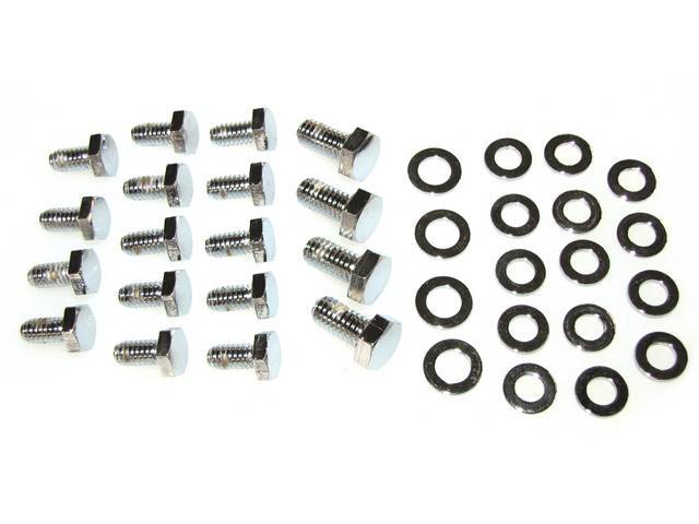 BOLT AND WASHER KIT, Engine Oil Pan, (36) incl hex cap chrome plated bolts (14 - 5/8 Inch Over All Length, 4 - 3/4 Inch Over All Length) and 18 flat washers, Repro