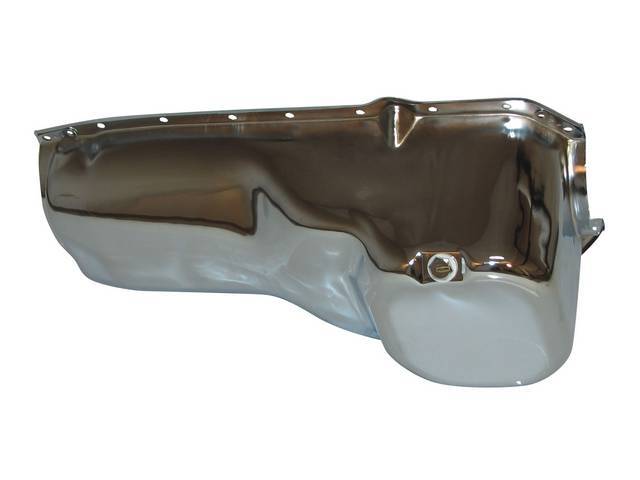 OIL PAN, Engine, chrome plated steel, incl drain plug, repro
