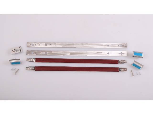 Door Panel / Pull Strap, includes 21" Maroon Straps, Reinforcements, Chrome End caps, and mounting hardware for both sides, reproduction