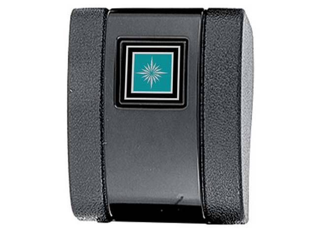 Seat Belt Buckle Cover Assembly, Black (paint to match) with aqua emblem