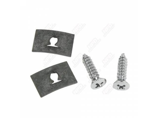 FASTENER KIT, SEAT BELT BUCKLE RETAINERS, (4), CHROME PHILLIPS DRIVE OVAL HEAD SCREWS, FL SPRING NUTS