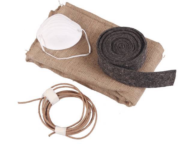 INSTALLATION KIT, Front Bucket Seats, incl 2 yards of burlap, 4 yards of paper coated listing wire, 2 1/2 yards of 2 inch wide felt, and a dust mask, does two seats, repro