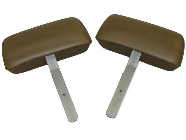 Head Restraint / Head Rest Assembly, Front Bucket Seat, Mustard Gold, 2nd design (curved bar / post), OER repro