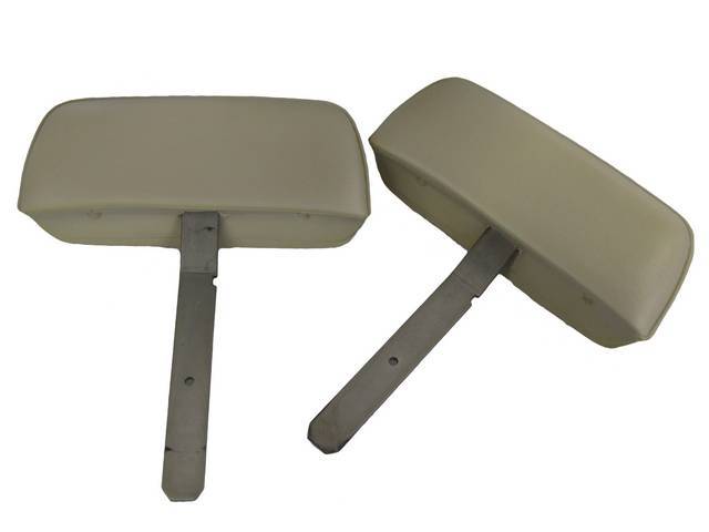 Head Restraint / Head Rest Assembly, Front Bucket Seat, Parchment, 2nd design (curved bar / post), OER repro