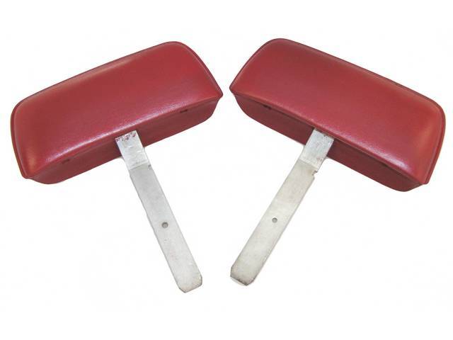 Head Restraint / Head Rest Assembly, Front Bucket Seat, Red, 2nd design (curved bar / post), OER repro