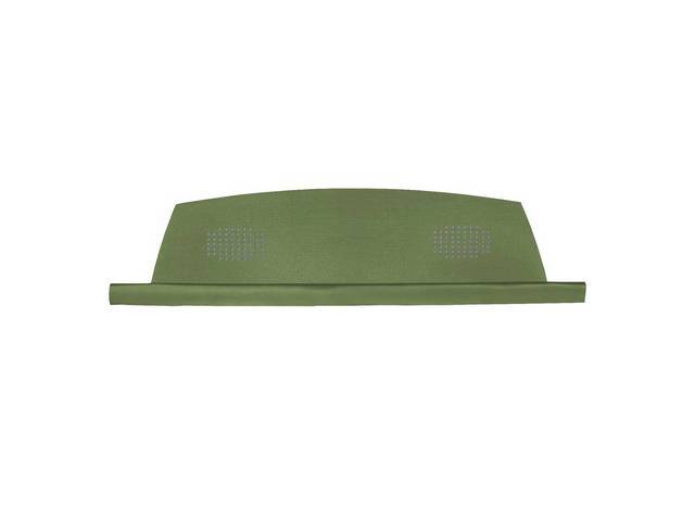 Package / Rear Shelf Tray / Trim, Deluxe w/ two speaker holes and covered w/ mesh, Medium Green, Concours repro