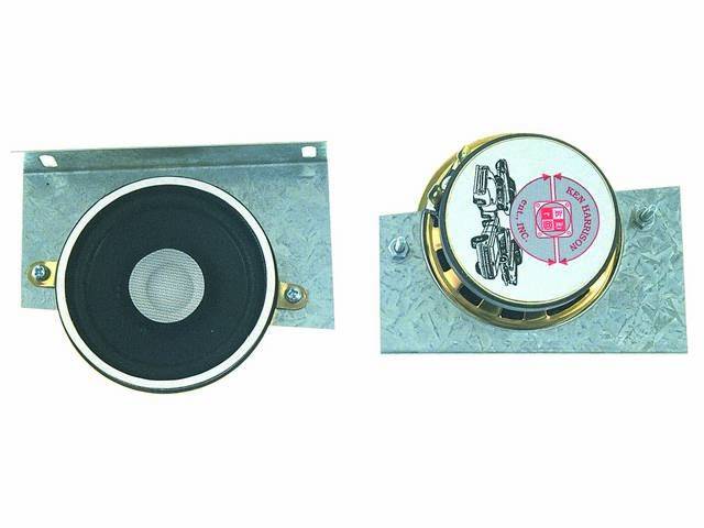 SPEAKER ASSY SET, In-Dash, Stereo Dash w/ corner speakers, Std, includes a pair of 3 1/2 inch O.D. 30 watt Vintage Car Audio coaxial speakers on custom plates, mounts in factory locations, repro