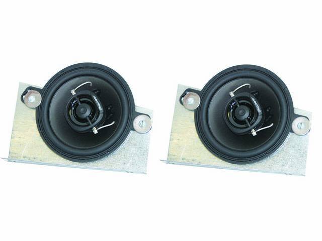 SPEAKER ASSY SET, In-Dash, Stereo Dash w/ corner speakers, High-Power, includes a pair of 3 1/2 inch O.D. 40 watt Kenwood speakers on custom plates, mounts in factory locations, repro