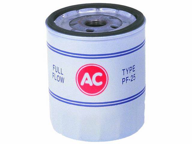 FILTER, Oil, *AC*, OE Correct PF25 white filter w/ red *AC* and blue markings, 4 1/4 inches tall, repro