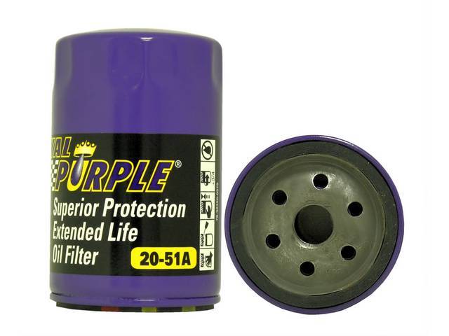 FILTER, Oil, Royal Purple, extended life, high flow, 25 micron media filter, nitrile rubber gasket, silicone anti drain back valve