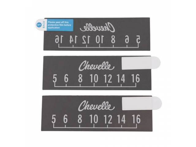 SCREEN PROTECTORS, (3), White, *Chevelle* script lettering, Incl radio dial art work, Protects your Retrosound Radio face plate, Applies w/o adhesive