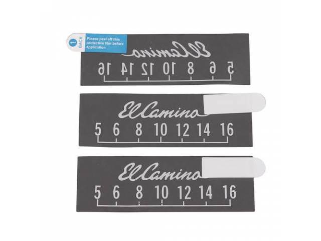 SCREEN PROTECTORS, (3), White, *El Camino* script lettering, Incl radio dial art work, Protects your Retrosound Radio face plate, Applies w/o adhesive